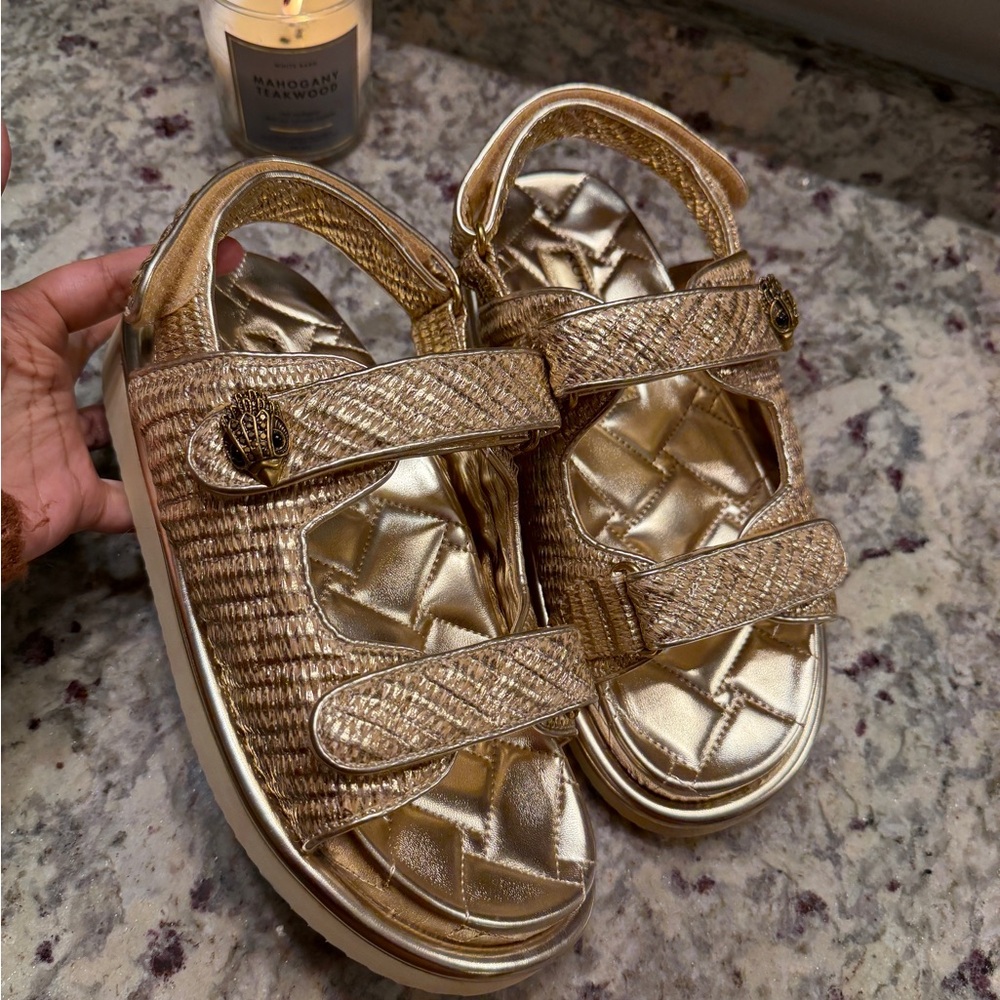 Kurt Geiger Metallic Gold Quilted Slide Sandals 38.5 - Picture 2 of 10